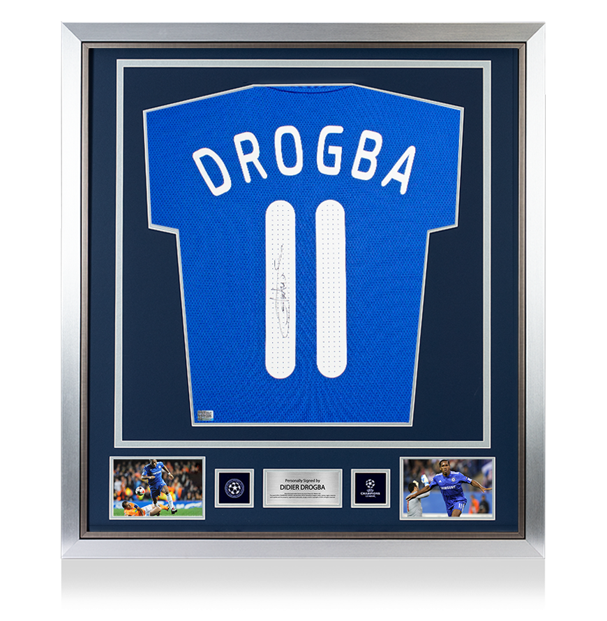 Didier Drogba Official UEFA Champions League Back Signed and Framed Chelsea 2009-10 Home Shirt UEFA Club Competitions Online Store