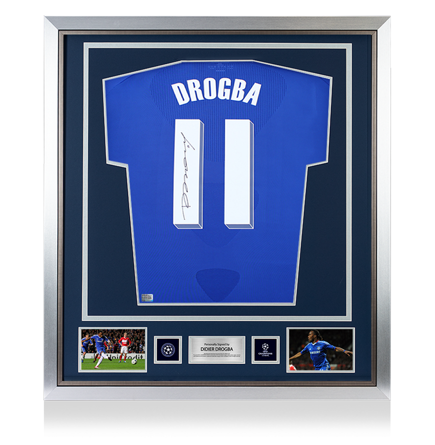 Didier Drogba Official UEFA Champions League Back Signed and Framed Chelsea 2010-11 Home Shirt with Fan Style Numbers UEFA Club Competitions Online Store