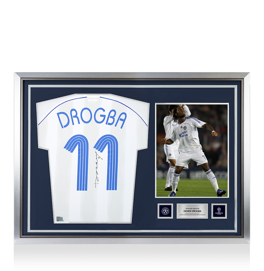 Didier Drogba Official UEFA Champions League Back Signed and Hero Framed Chelsea 2006-07 Away Shirt UEFA Club Competitions Online Store
