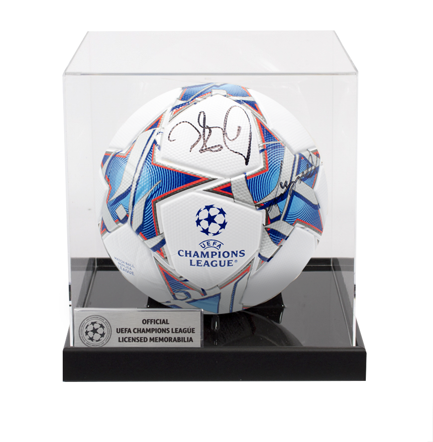 Didier Drogba and Petr Cech Official UEFA Champions League Dual Signed Football In Acrylic Case UEFA Club Competitions Online Store