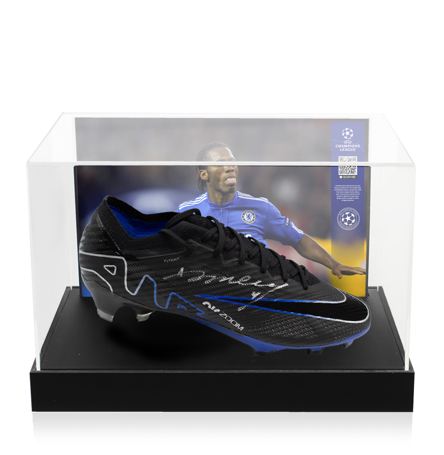 Didier Drogba Official UEFA Champions League Signed Nike Vapor Elite Boot In Photo Acrylic Case: Option 1 UEFA Club Competitions Online Store