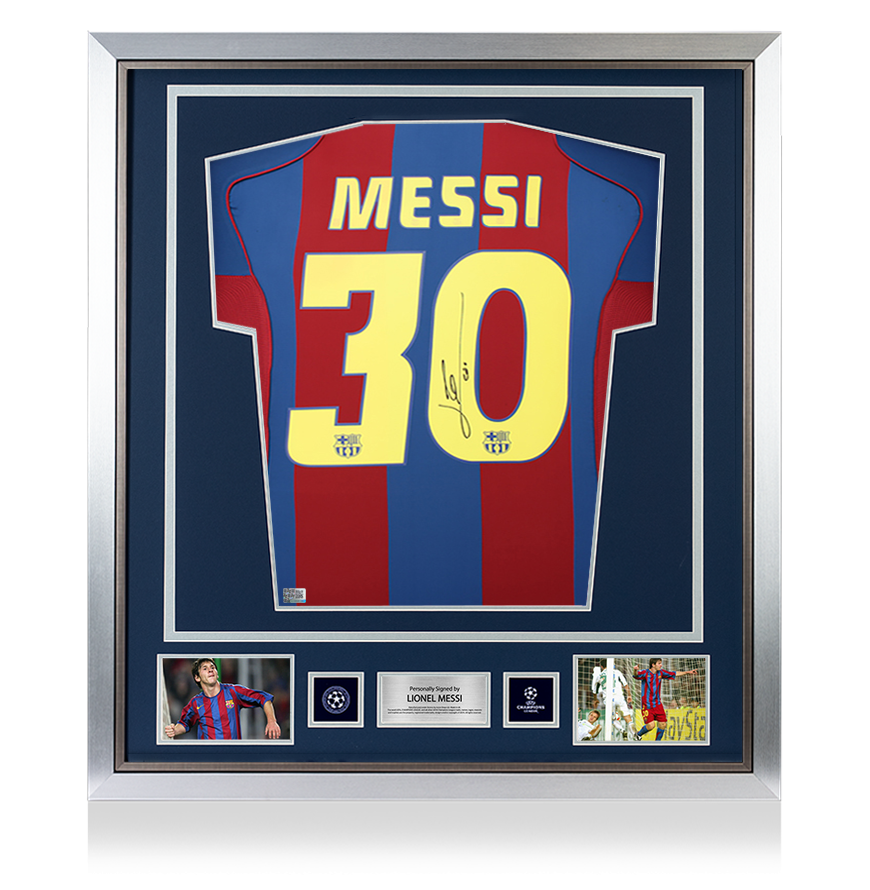 Lionel Messi Official UEFA Champions League Official Back Signed and Framed FC Barcelona 2004-05 Home Shirt UEFA Club Competitions Online Store