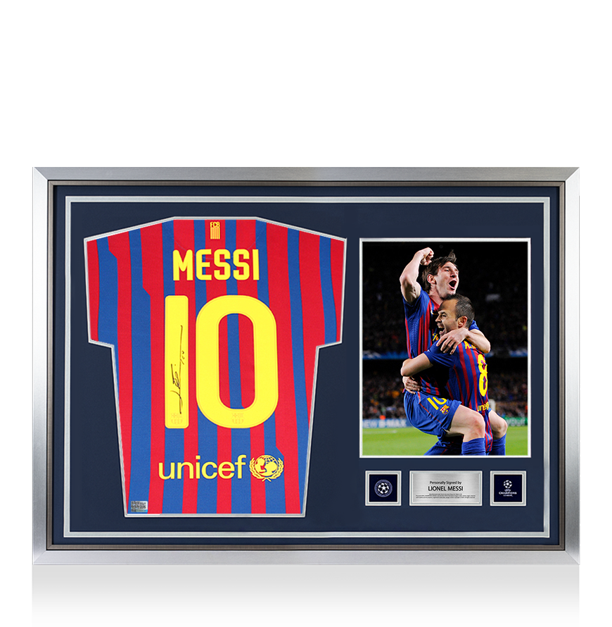 Lionel Messi Official UEFA Champions League Official Back Signed and Hero Framed FC Barcelona 2011-12 Home Shirt UEFA Club Competitions Online Store