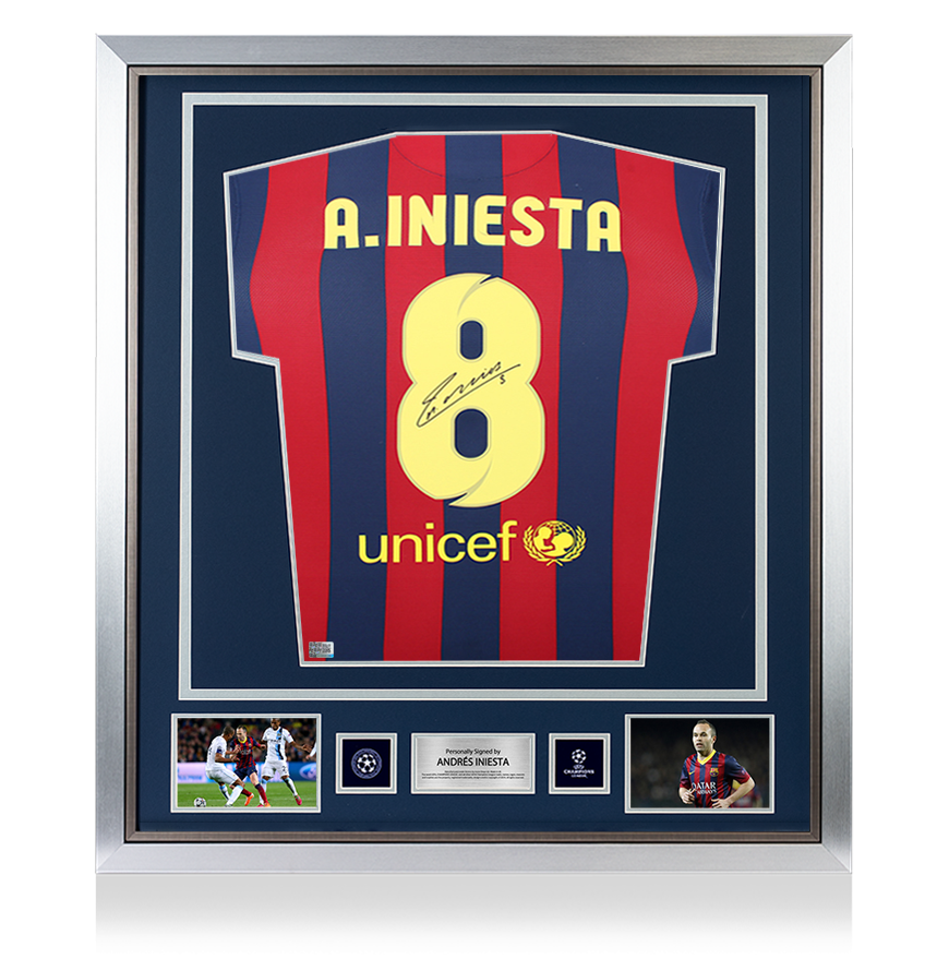 Andres Iniesta Official UEFA Champions League Back Signed and Framed FC Barcelona 2013-14 Home Shirt UEFA Club Competitions Online Store