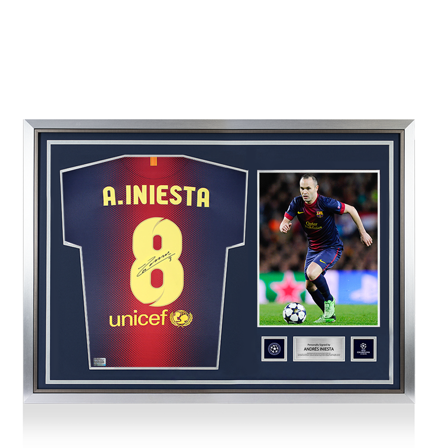 Andres Iniesta Official UEFA Champions League Back Signed and Hero Framed FC Barcelona 2012-13 Home Shirt UEFA Club Competitions Online Store