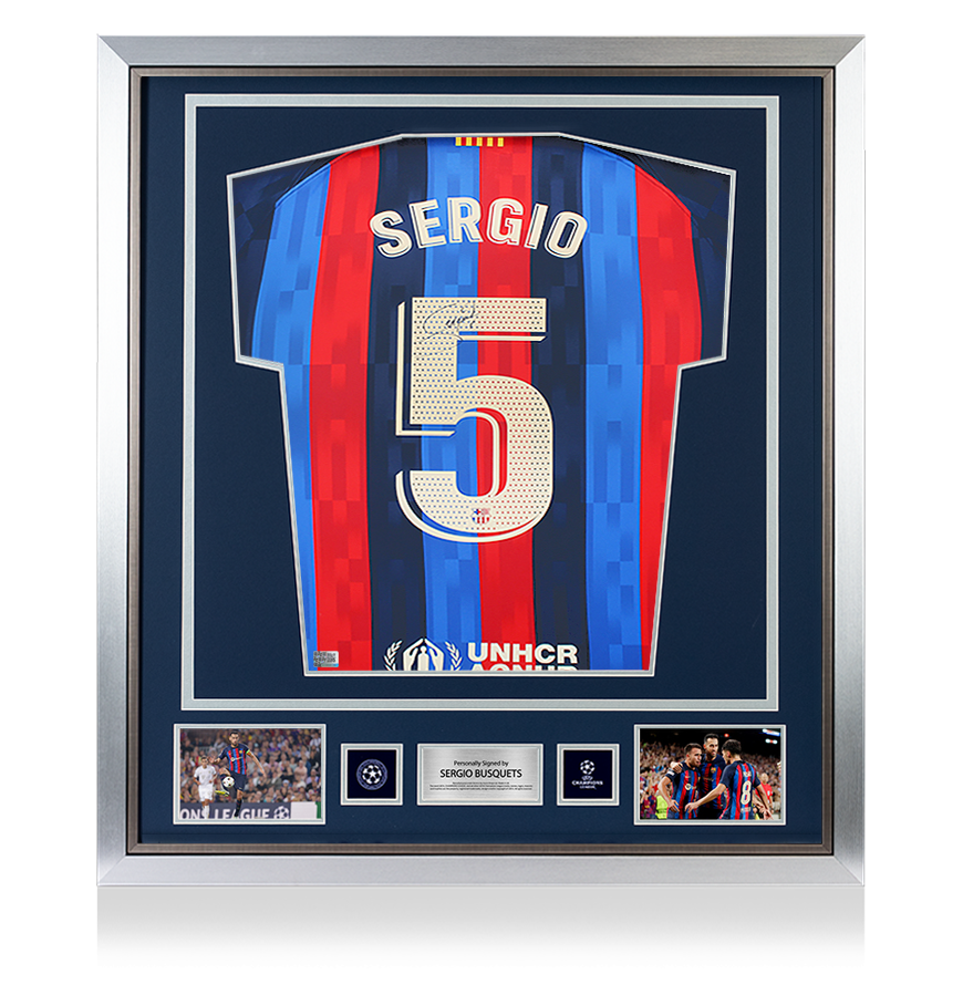 Sergio Busquets Official UEFA Champions League Back Signed and Framed FC Barcelona 2022-23 Home Shirt UEFA Club Competitions Online Store