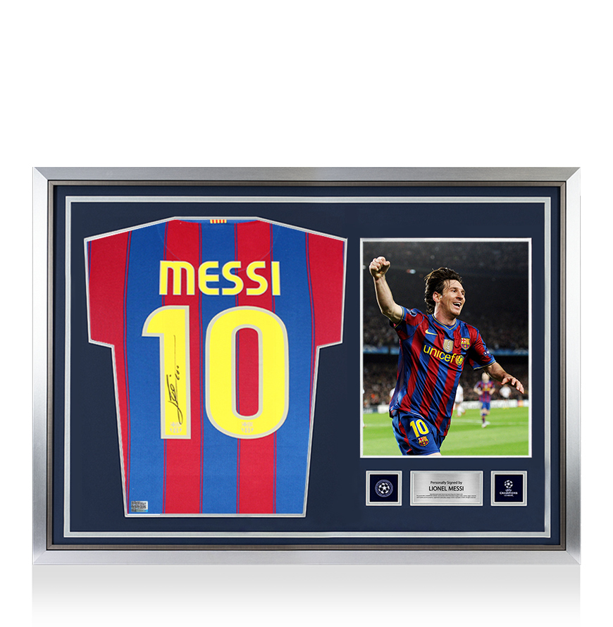 Lionel Messi Official UEFA Champions League Official Back Signed and Hero Framed FC Barcelona 2009-10 Home Shirt UEFA Club Competitions Online Store