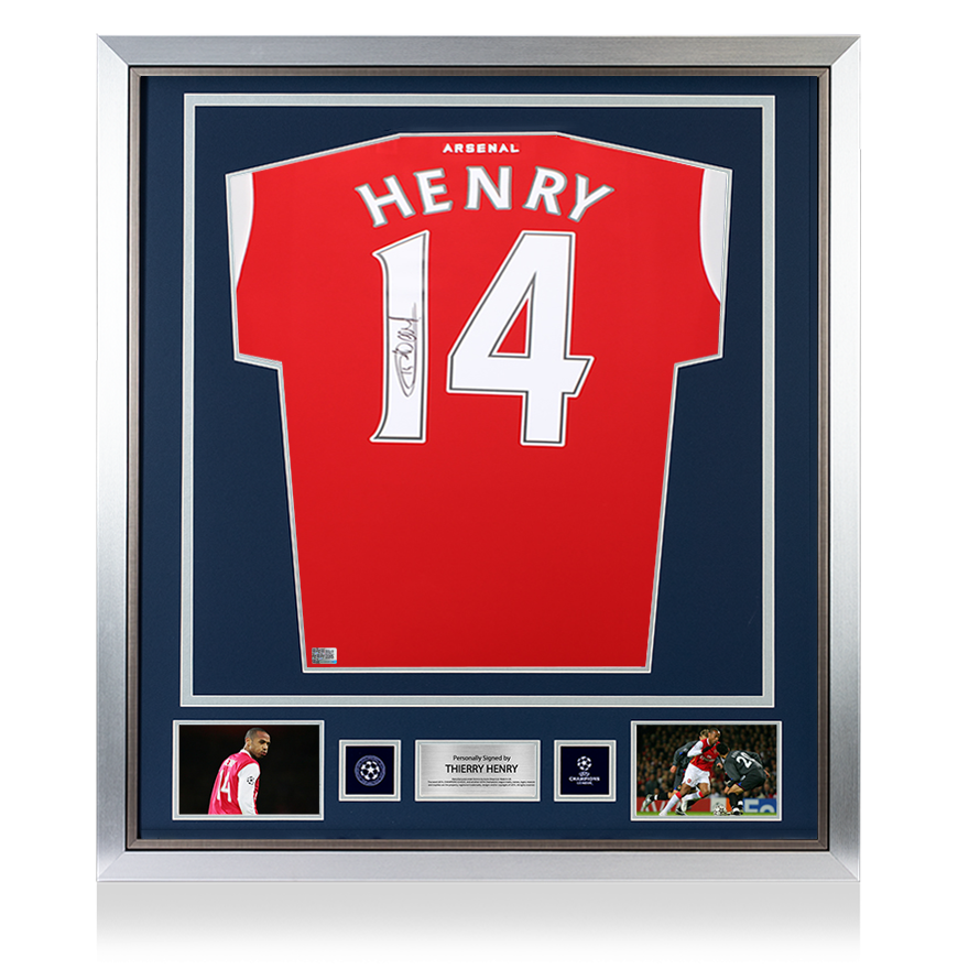 Thierry Henry Official UEFA Champions League Back Signed and Framed Arsenal 2022-23 Home Shirt with Fan Style Numbers UEFA Club Competitions Online Store