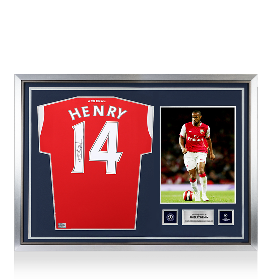 Thierry Henry Official UEFA Champions League Back Signed and Hero Framed Arsenal 2022-23 Home Shirt with Fan Style Numbers UEFA Club Competitions Online Store