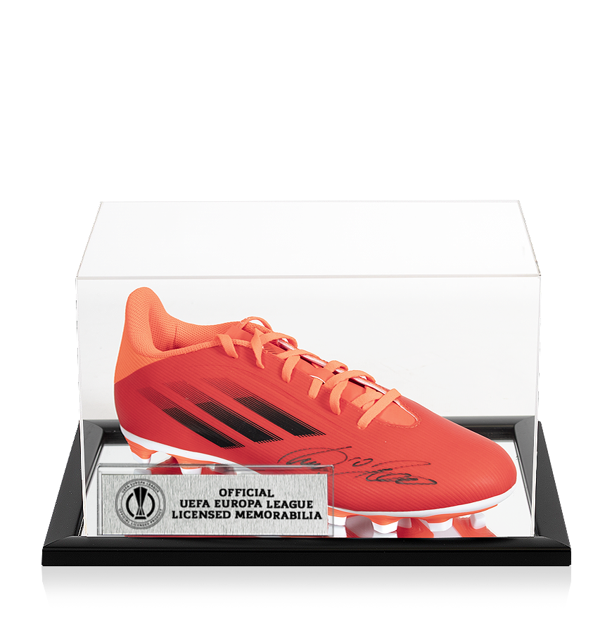 Lukas Podolski Official UEFA Europa League Signed Red Adidas X.4 Boot In Acrylic Case