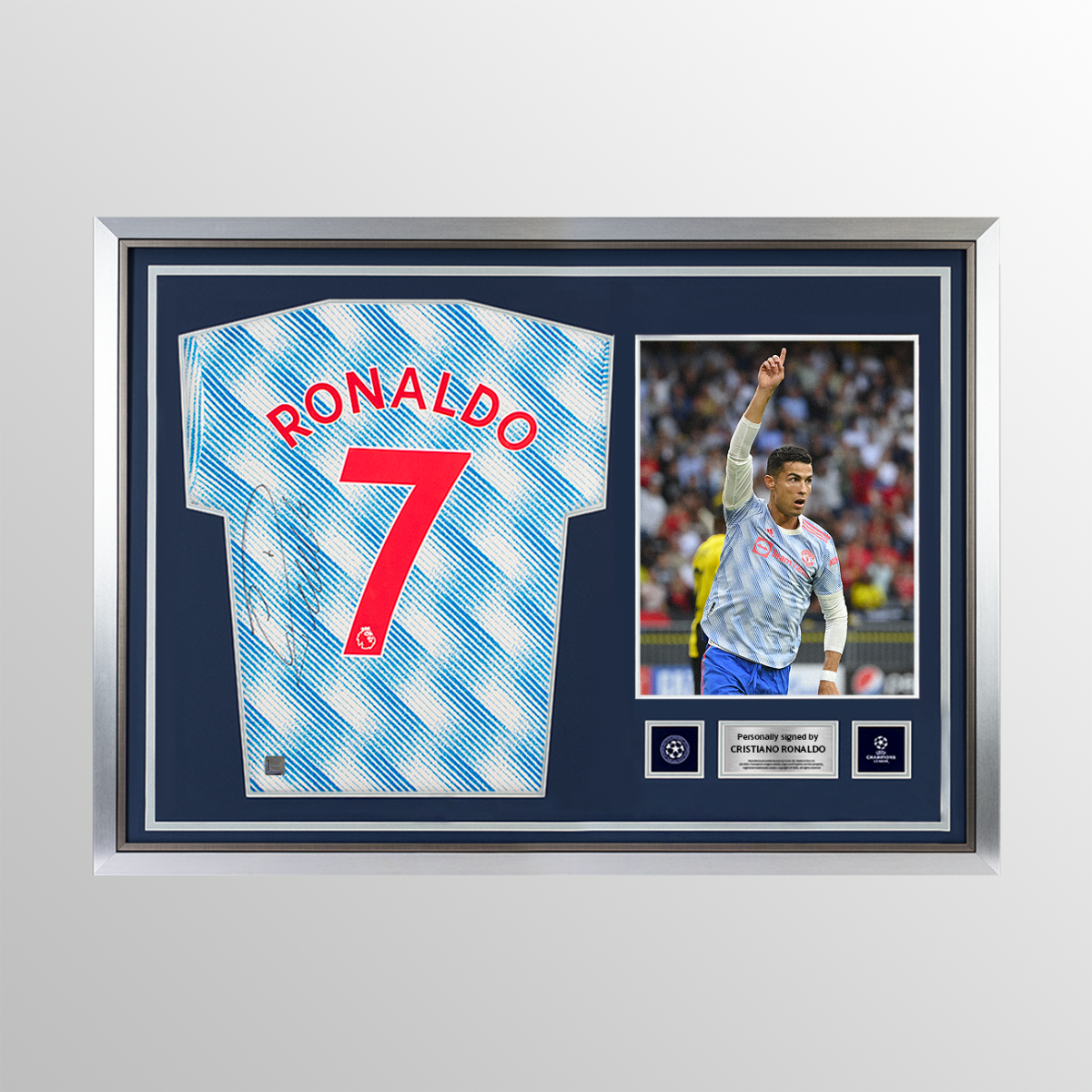 Cristiano Ronaldo Official UEFA Champions League Back Signed and Hero Framed Manchester United 2021-22 Away Shirt UEFA Club Competitions Online Store