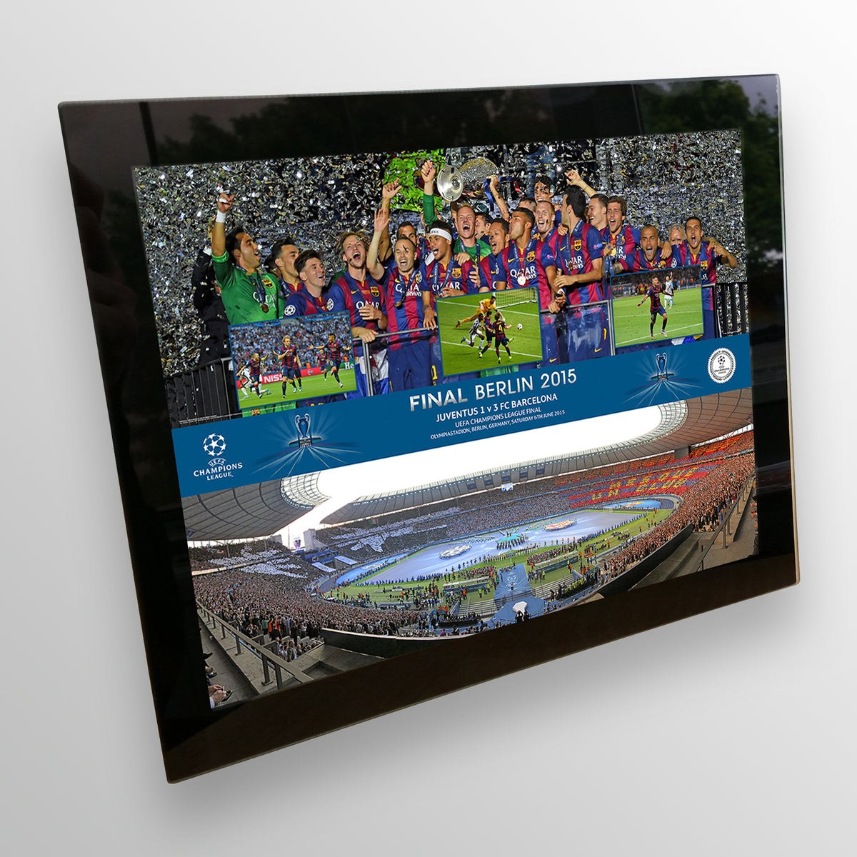 UEFA Champions League 2015 Final - Winner: Barcelona - Trophy lift - Black Frame UEFA Club Competitions Online Store