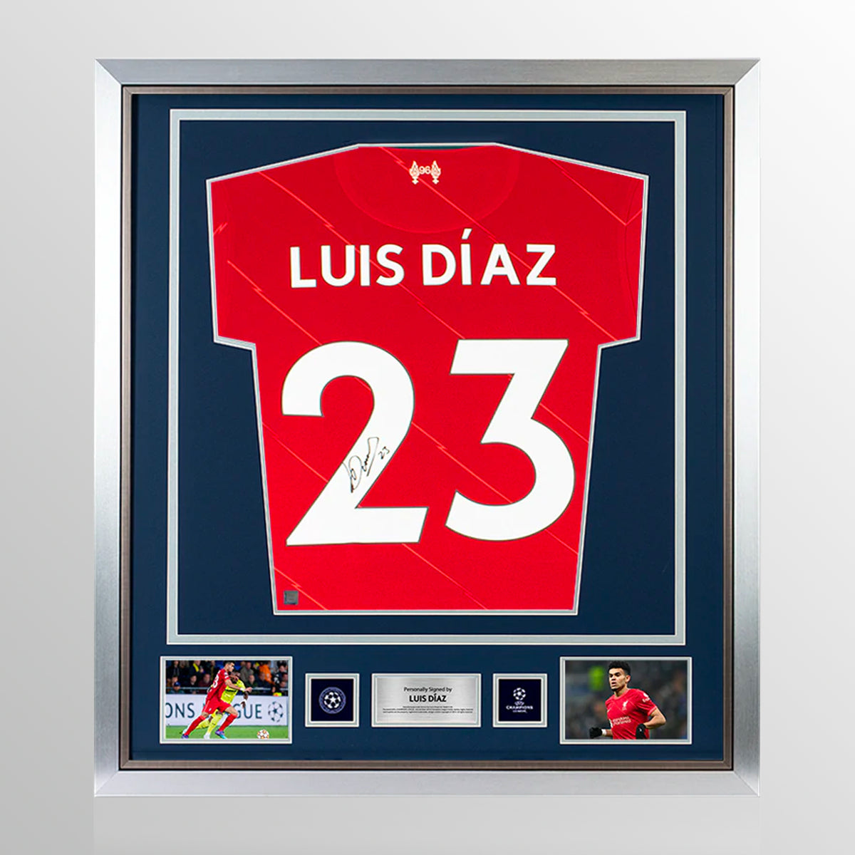 Luis Diaz Official UEFA Champions League Back Signed and Framed Liverpool 2021-22 Home Shirt UEFA Club Competitions Online Store