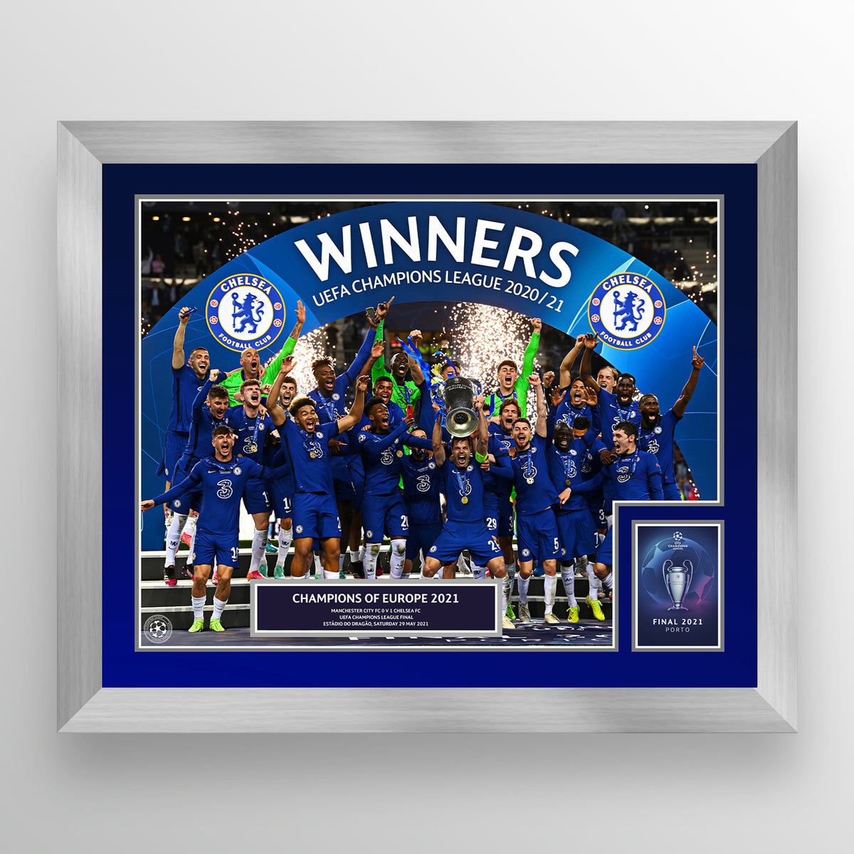 UEFA Champions League 2021 Final - Winner: Chelsea - Silver Frame UEFA Club Competitions Online Store