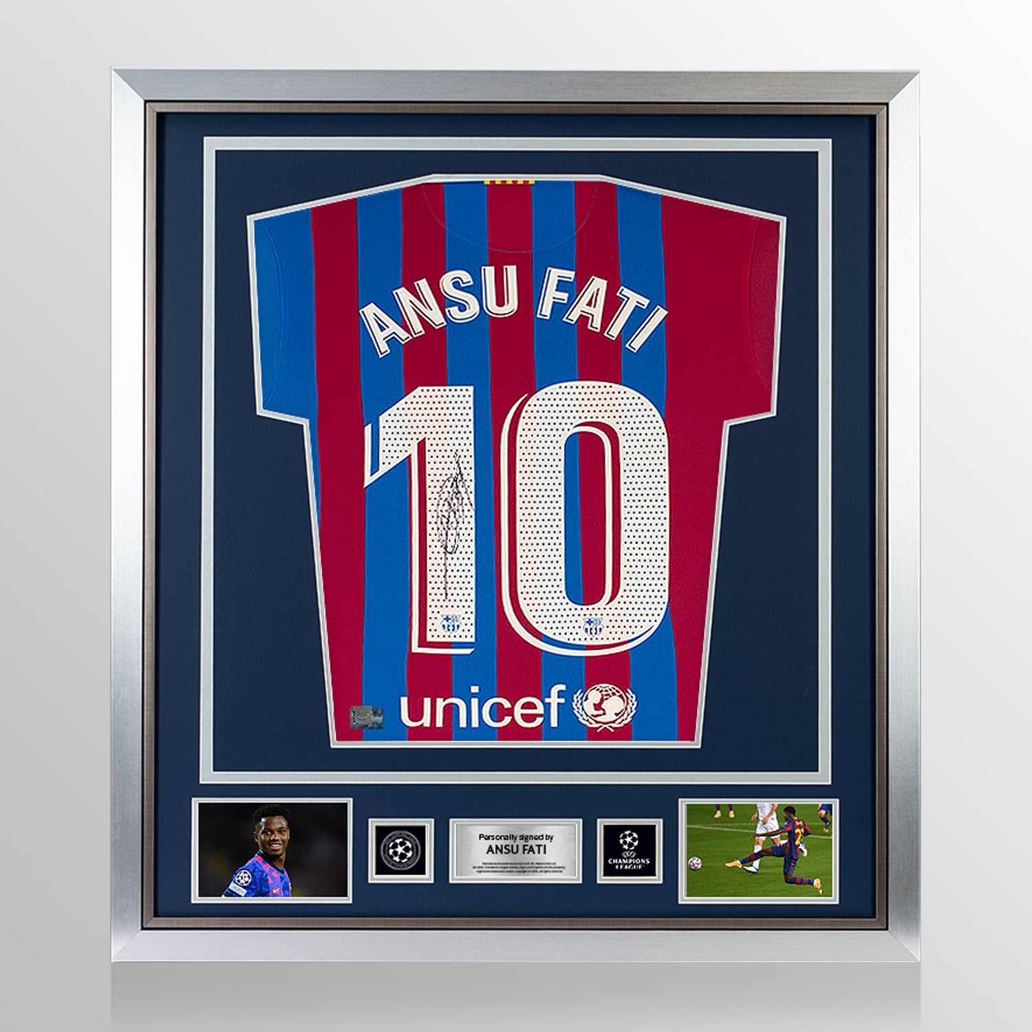 Ansu Fati Official UEFA Champions League Back Signed and Framed FC Barcelona 2021-22 Home Shirt UEFA Club Competitions Online Store