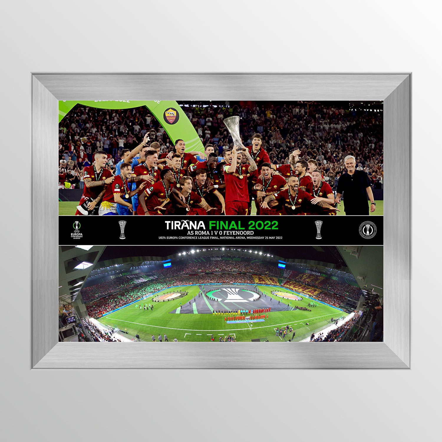 Tirana Celebration Montage featuring trophy lift and Panoramic Line Up 16x12 - Conference League Final  UEFA Club Competitions Online Store