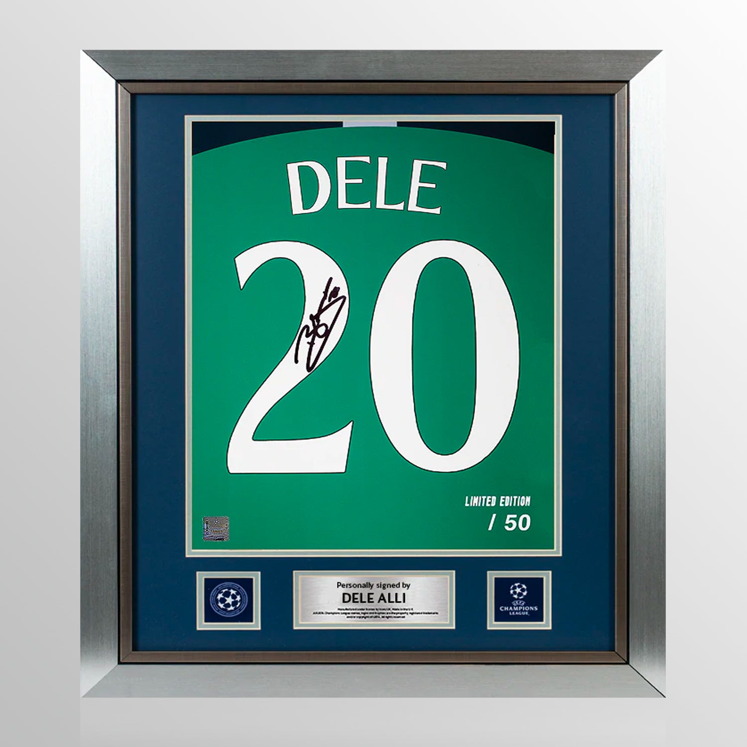Dele Alli Official UEFA Champions League Signed and Framed Tottenham Hotspur 2018-19 Third Shirt Print UEFA Club Competitions Online Store