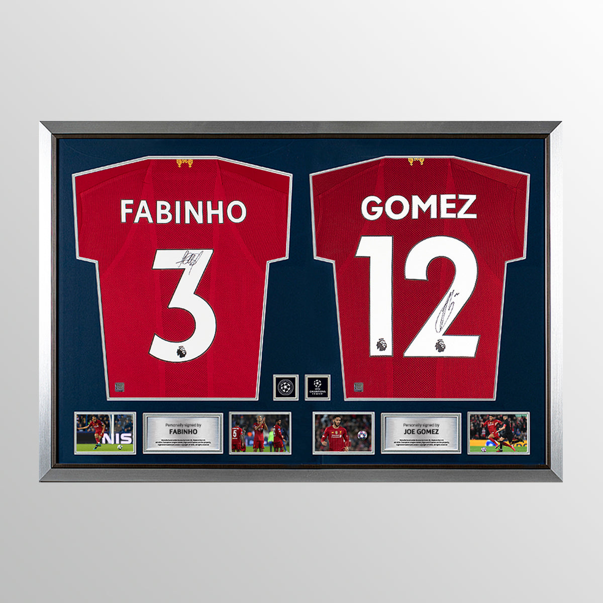 Fabhino &amp; Joe Gomez Signed Liverpool FC Shirts In Official UEFA Champions League Dual Frame UEFA Club Competitions Online Store