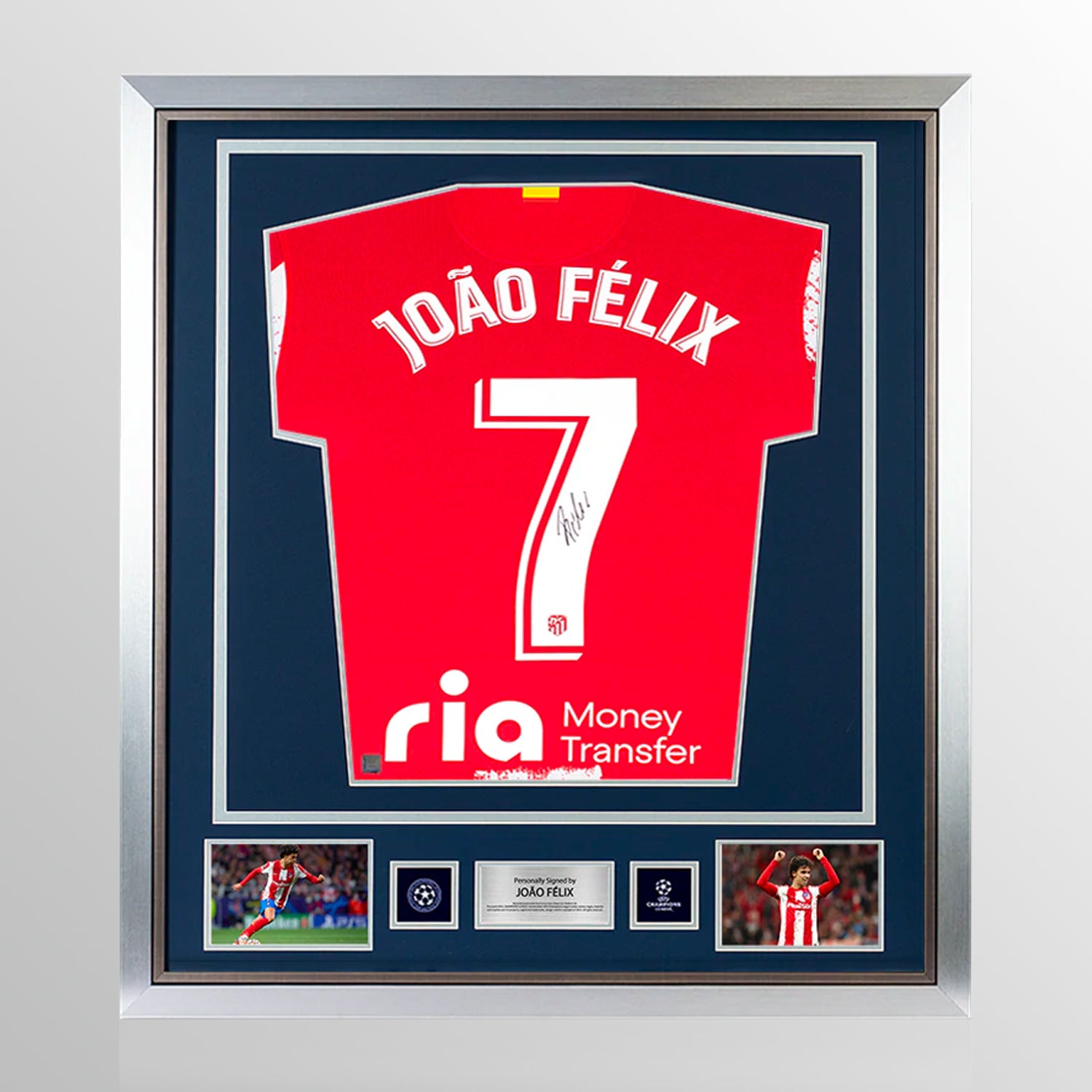 Joao Felix Official UEFA Champions League Back Signed and Framed Atletico Madrid 2021-22 Home Shirt UEFA Club Competitions Online Store