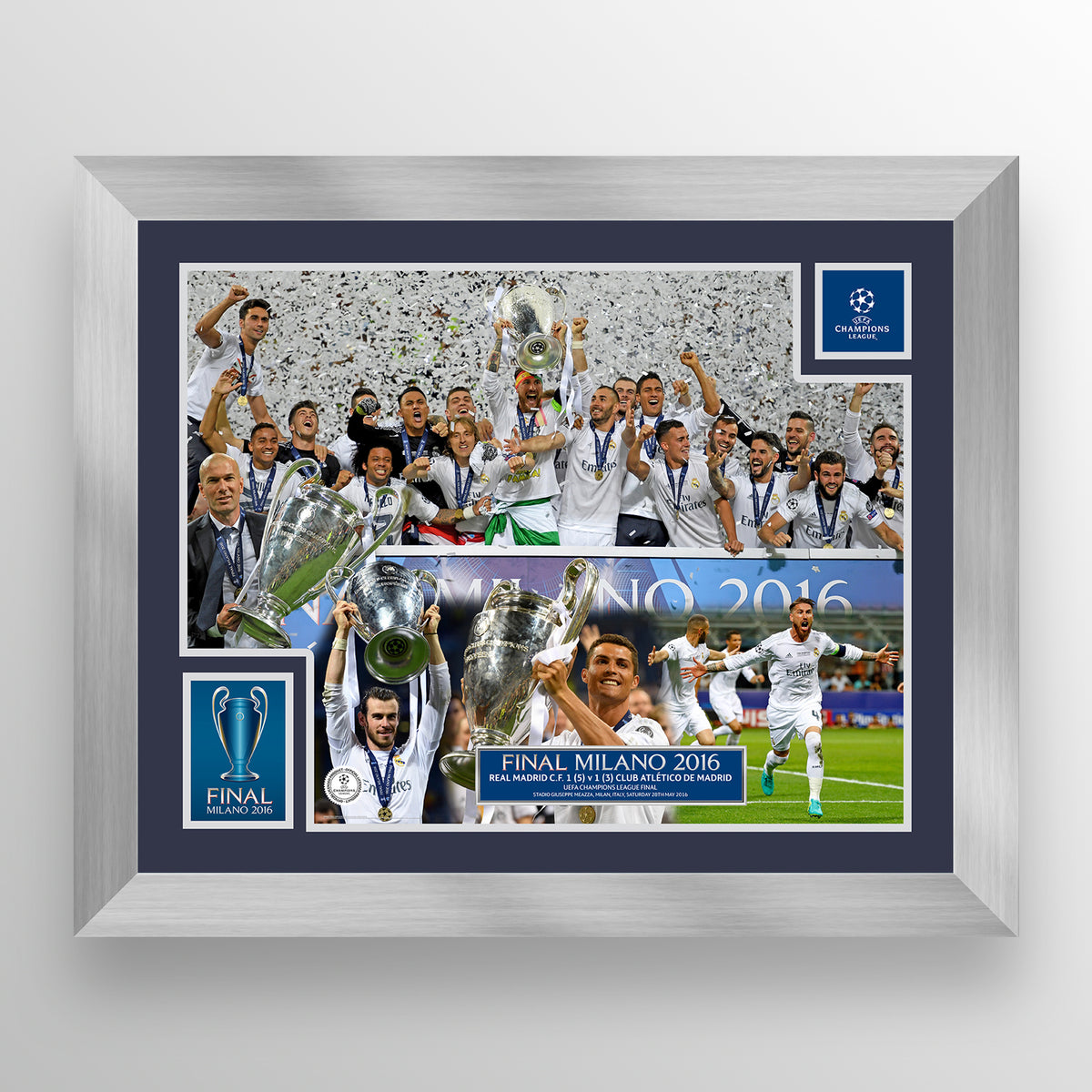 UEFA Champions League 2016 Final - WInner: Real Madrid - Trophy Lift - Silver Frame UEFA Club Competitions Online Store