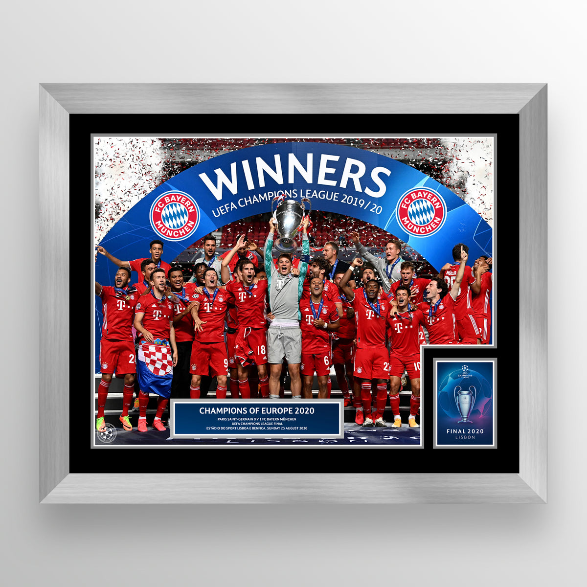 UEFA Champions League 2020 Final - Winner: Bayern Munich - Silver Frame UEFA Club Competitions Online Store