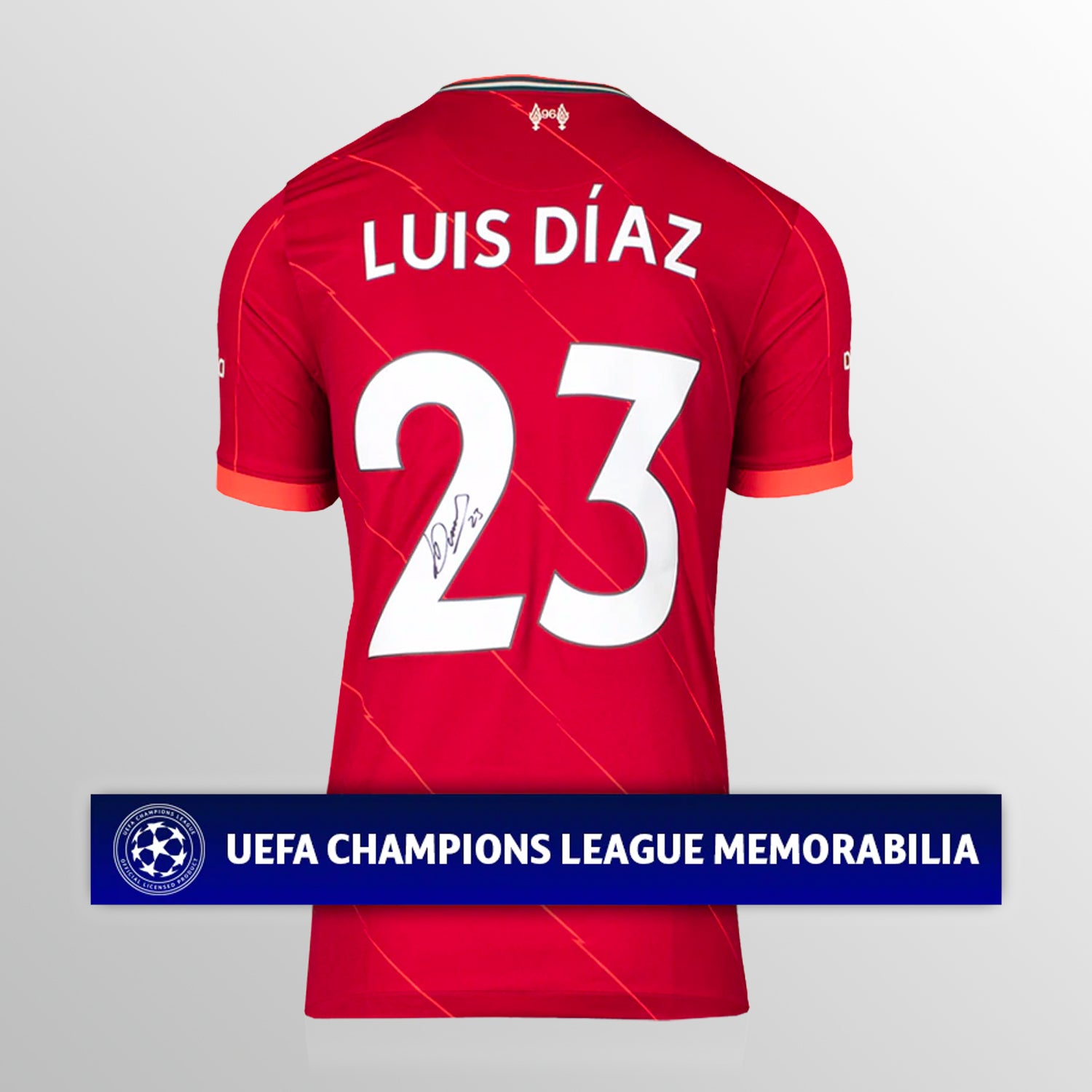 Luis Diaz Official UEFA Champions League Back Signed Liverpool 2021-22 Home Shirt UEFA Club Competitions Online Store