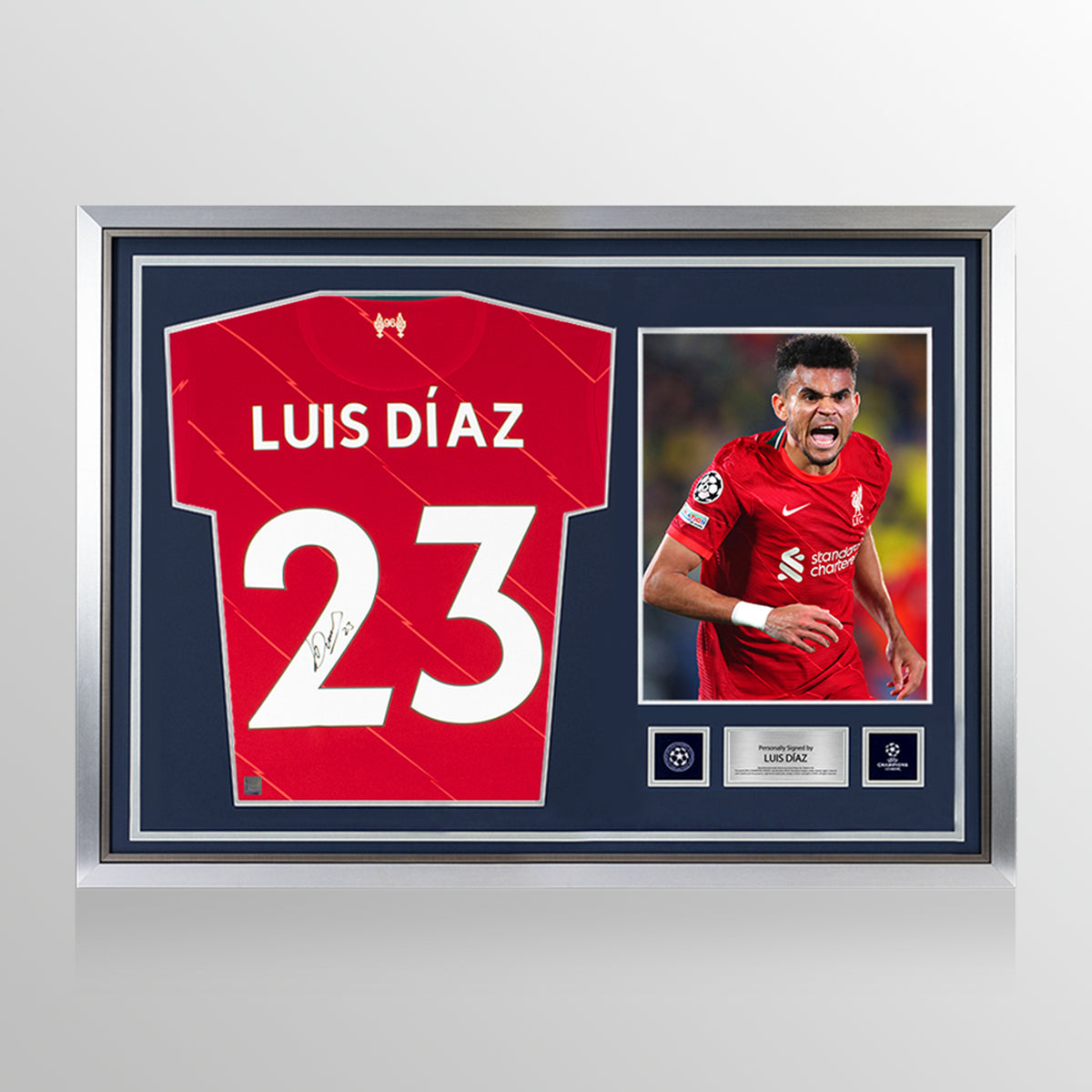 Luis Diaz Official UEFA Champions League Back Signed and Hero Framed Liverpool 2021-22 Home Shirt UEFA Club Competitions Online Store