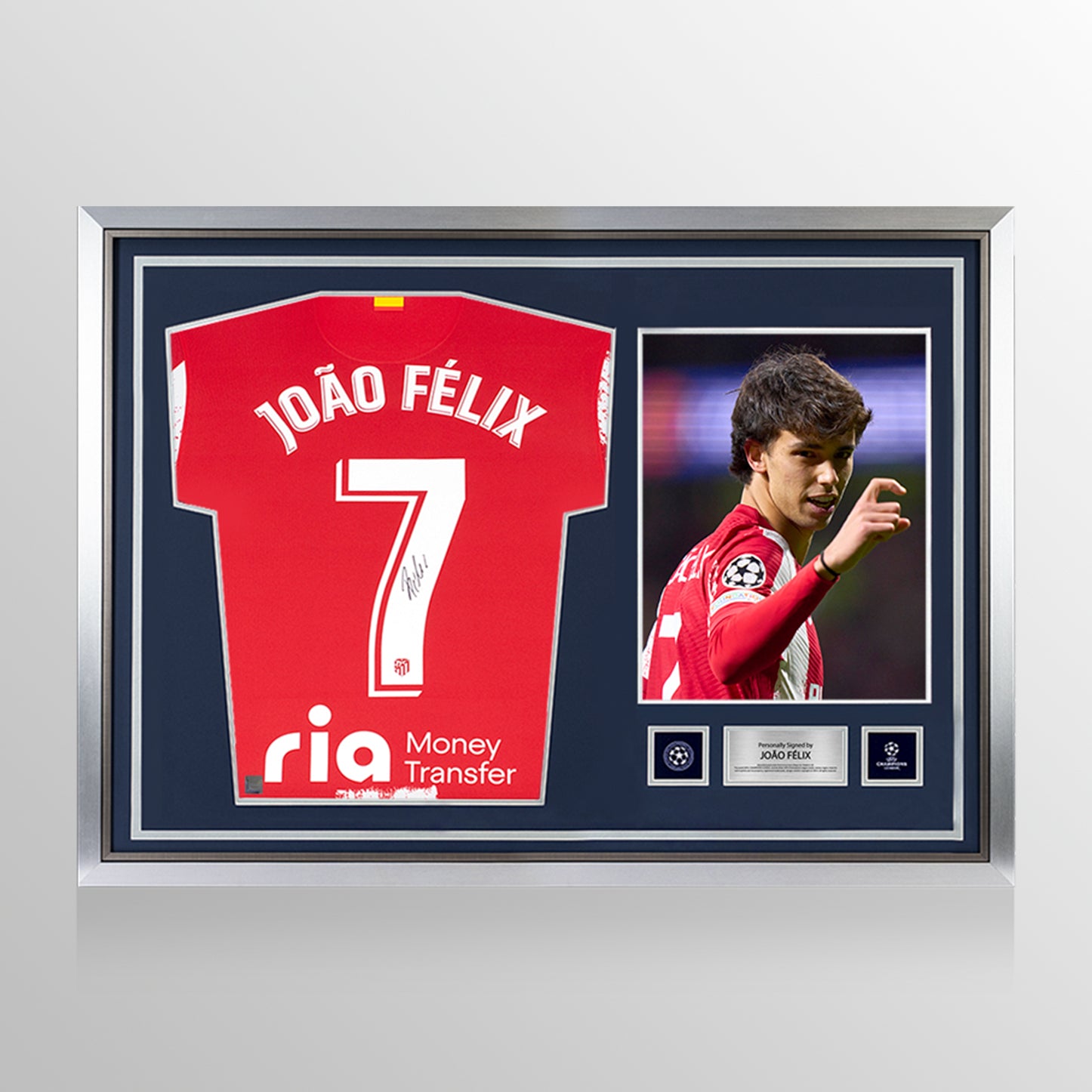 Joao Felix Official UEFA Champions League Back Signed and Hero Framed Atletico Madrid 2021-22 Home Shirt UEFA Club Competitions Online Store