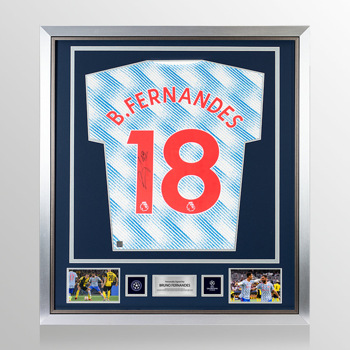 Bruno Fernandes Official UEFA Champions League Back Signed and Framed Manchester United 2021-22 Away Shirt UEFA Club Competitions Online Store