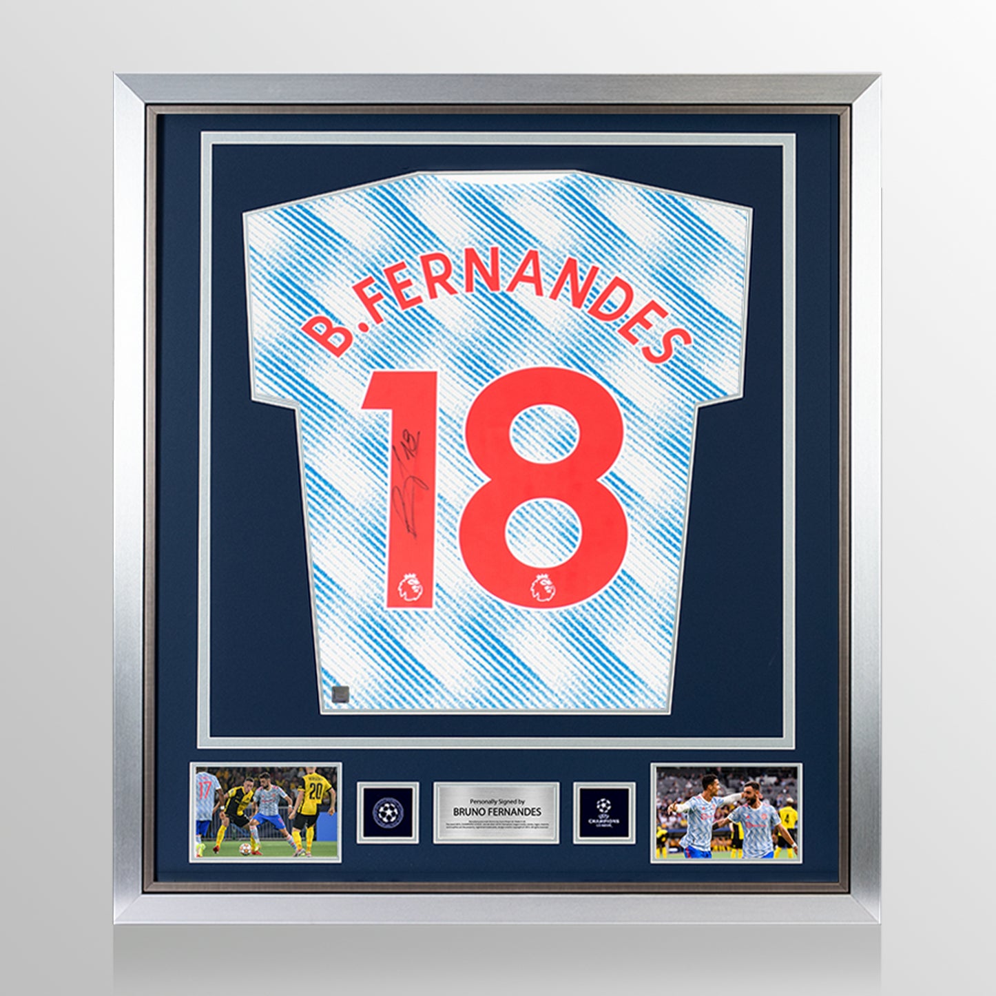 Bruno Fernandes Official UEFA Champions League Back Signed and Framed Manchester United 2021-22 Away Shirt UEFA Club Competitions Online Store