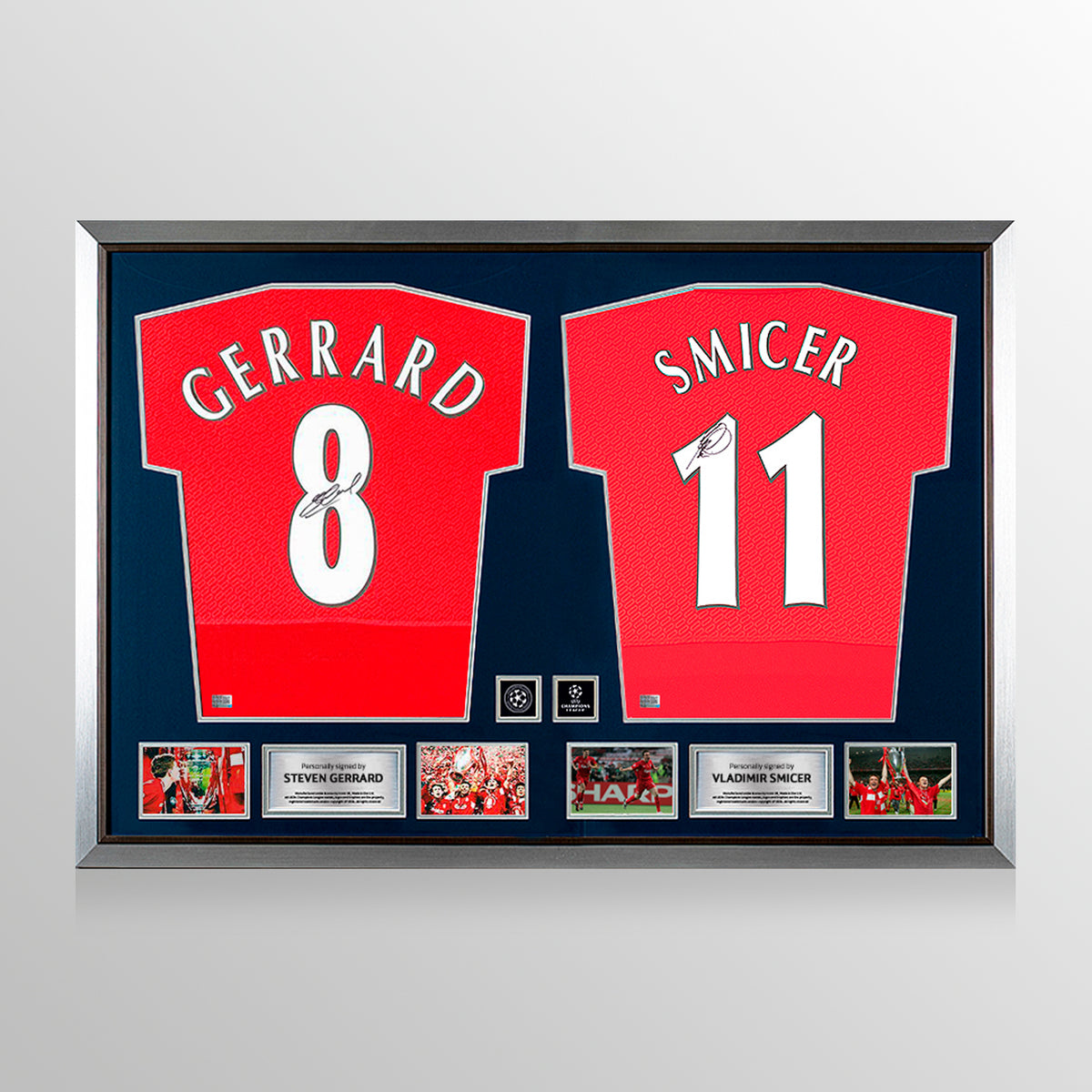 Steven Gerrard &amp; Vladimir Smicer Signed Liverpool FC Shirts In Official UEFA Champions League Dual Frame