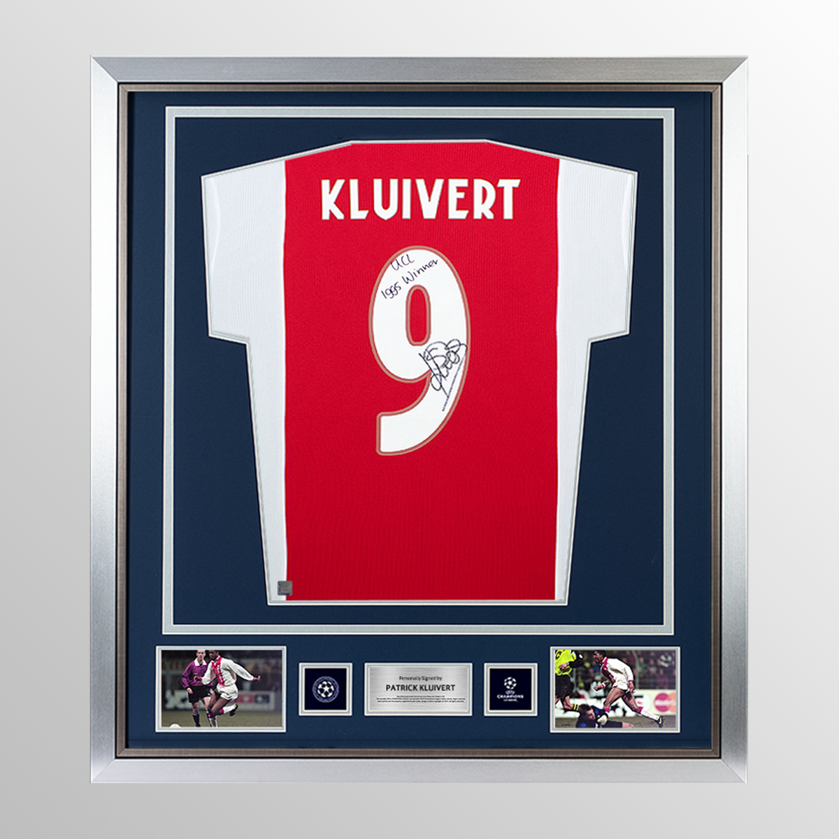 Patrick Kluivert Official UEFA Champions League Back Signed and Framed Modern AFC Ajax Home Shirt: 1995 UCL Winner Edition UEFA Club Competitions Online Store