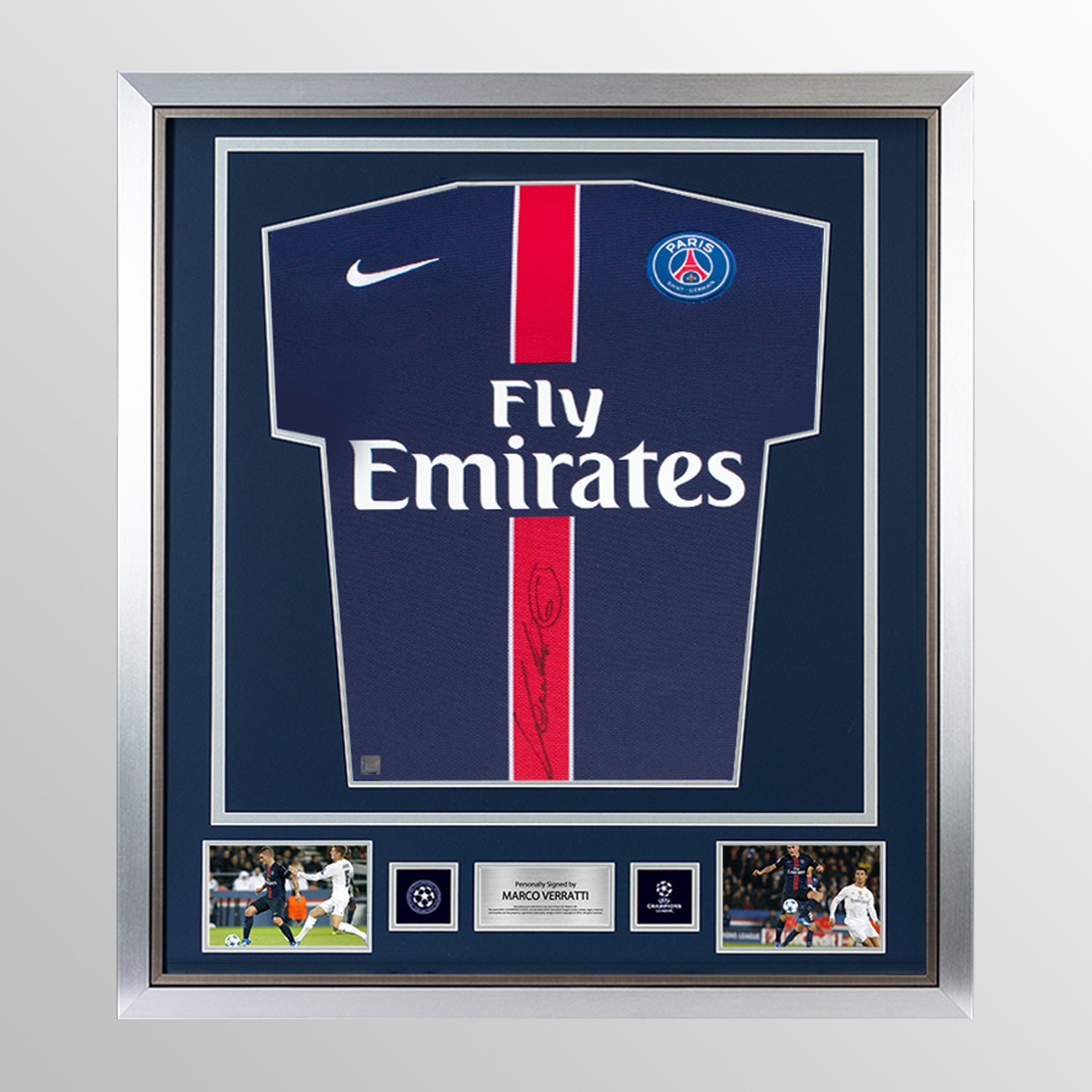 Marco Verratti Official UEFA Champions League Front Signed and Framed Paris Saint-Germain 2015-16 Home Shirt: Signed and Framed In Black UEFA Club Competitions Online Store