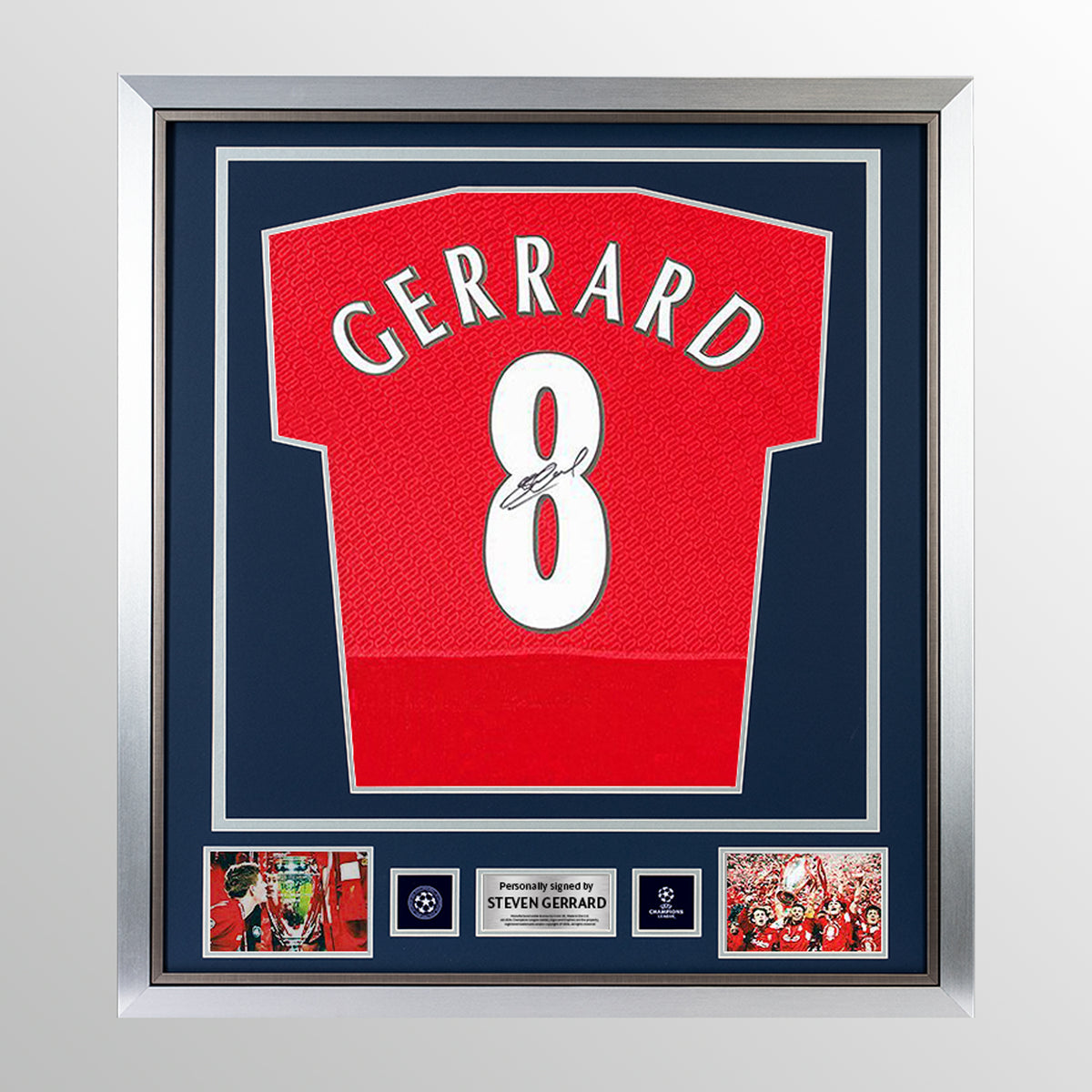 Steven Gerrard Official UEFA Champions League Back Signed and Framed Liverpool 2005 Home Shirt UEFA Club Competitions Online Store