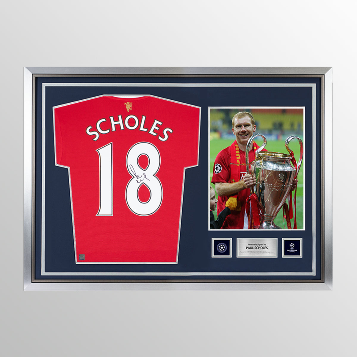 Paul Scholes Official UEFA Champions League Back Signed and Hero Framed Manchester United 2021-22 Home Shirt UEFA Club Competitions Online Store
