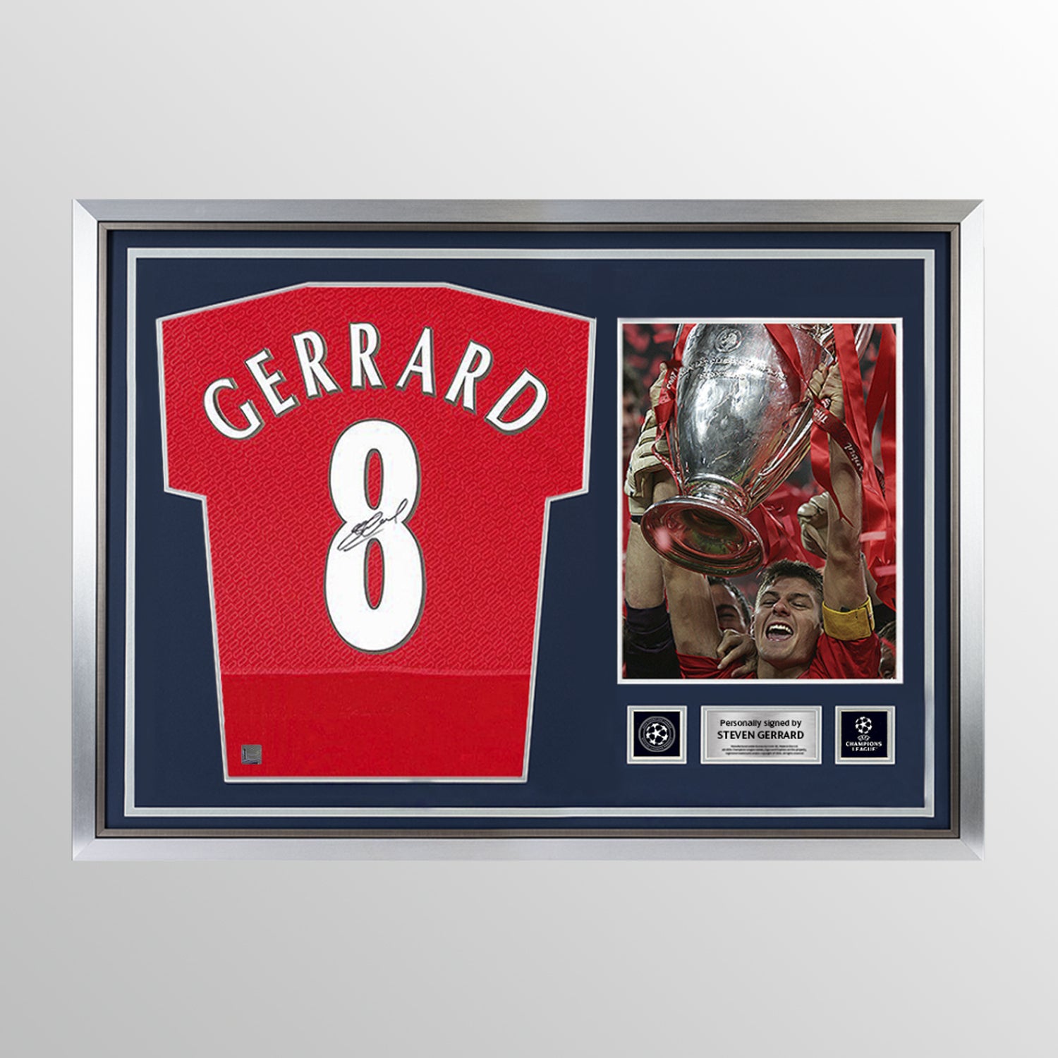 Steven Gerrard Official UEFA Champions League Back Signed and Hero Framed Liverpool 2005 Home Shirt UEFA Club Competitions Online Store