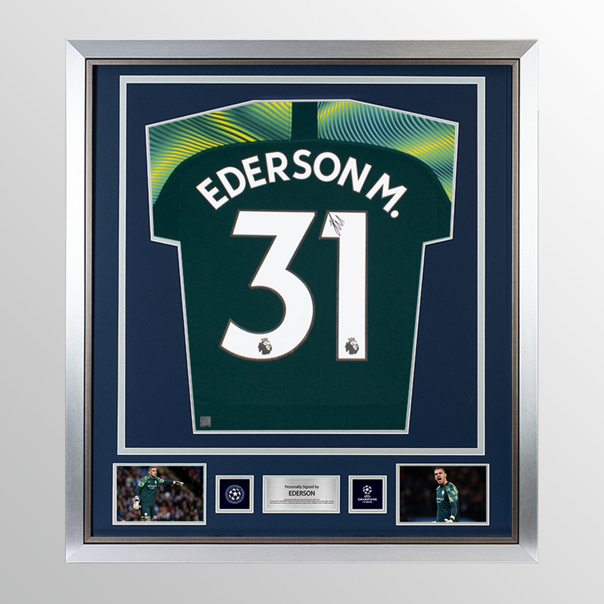 Ederson Official UEFA Champions League Back Signed and Framed Manchester City 2019-20 Home Shirt UEFA Club Competitions Online Store