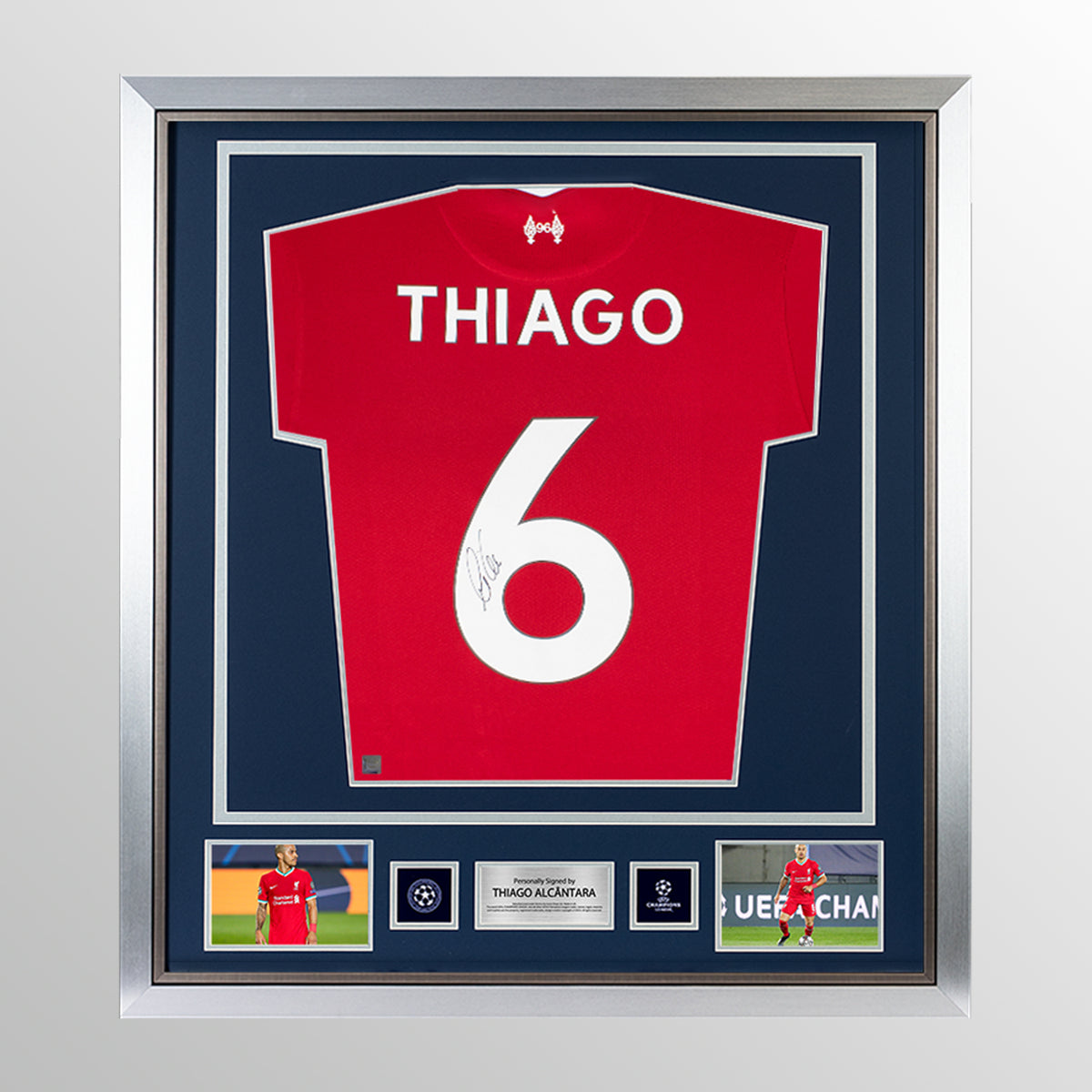 Thiago Alcantara Official UEFA Champions League Signed and Framed Liverpool 2020-21 Home Shirt With Fan Style Numbers UEFA Club Competitions Online Store