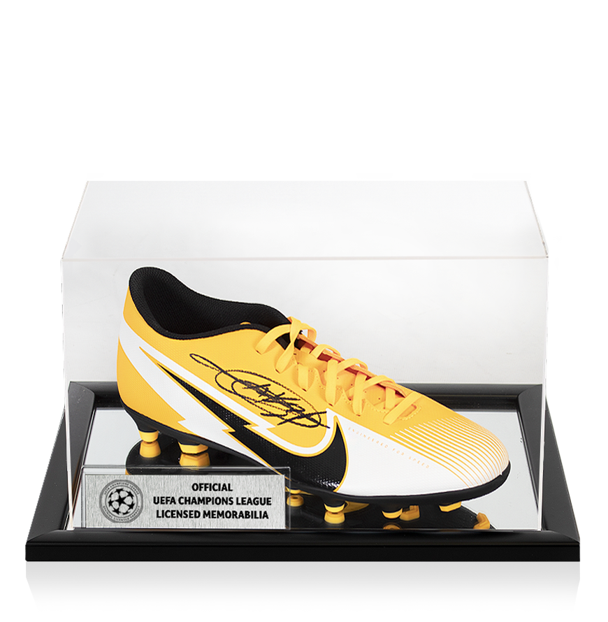 Ansu Fati Official UEFA Champions League Signed Yellow Nike Mercurial Vapor Boot In Acrylic Case UEFA Club Competitions Online Store