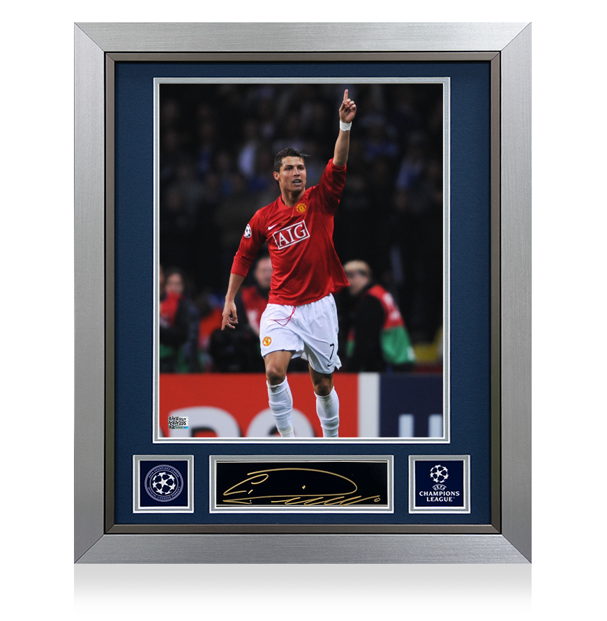 Cristiano Ronaldo Official UEFA Champions League Signed Plaque and Photo Frame: 2008 Winner