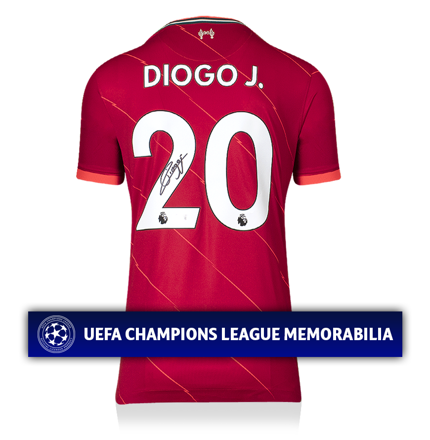 Diogo Jota Official UEFA Champions League Back Signed Liverpool FC 2021-22 Home Shirt