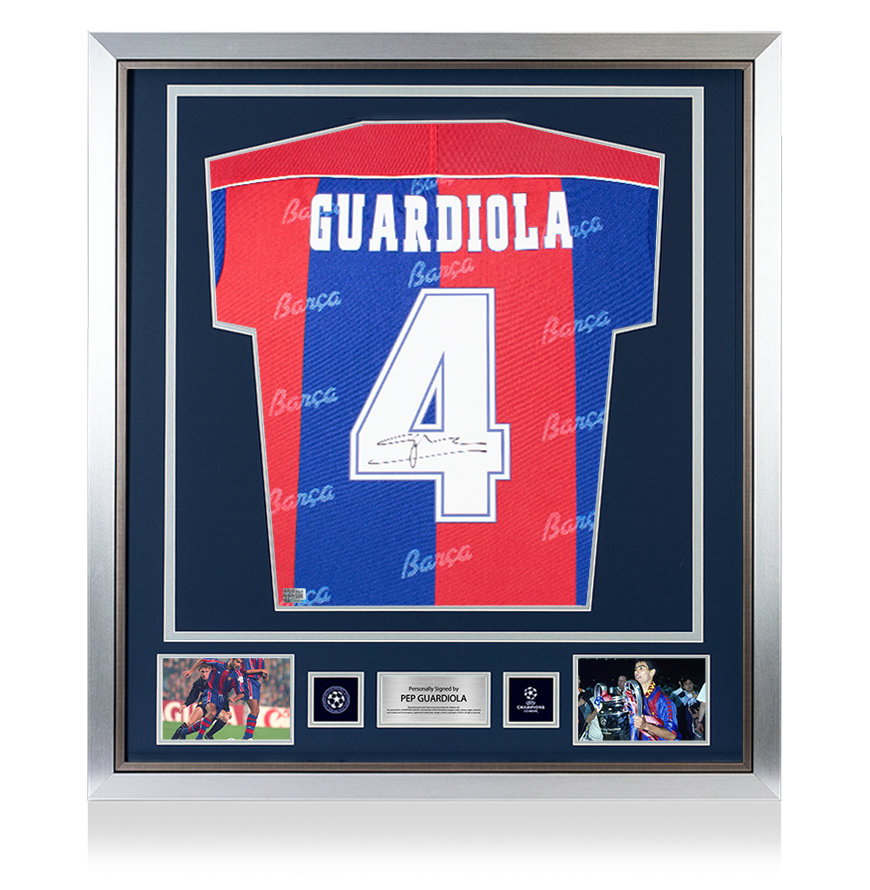 Pep Guardiola Official UEFA Champions League Back Signed and Framed FC Barcelona 1994 Home Shirt UEFA Club Competitions Online Store