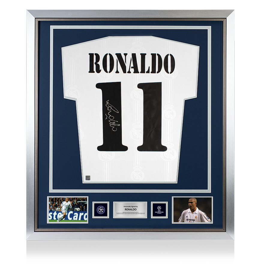 Ronaldo Official UEFA Champions League Back Signed and Framed Modern Real Madrid Home Shirt With Fan Style Numbers UEFA Club Competitions Online Store