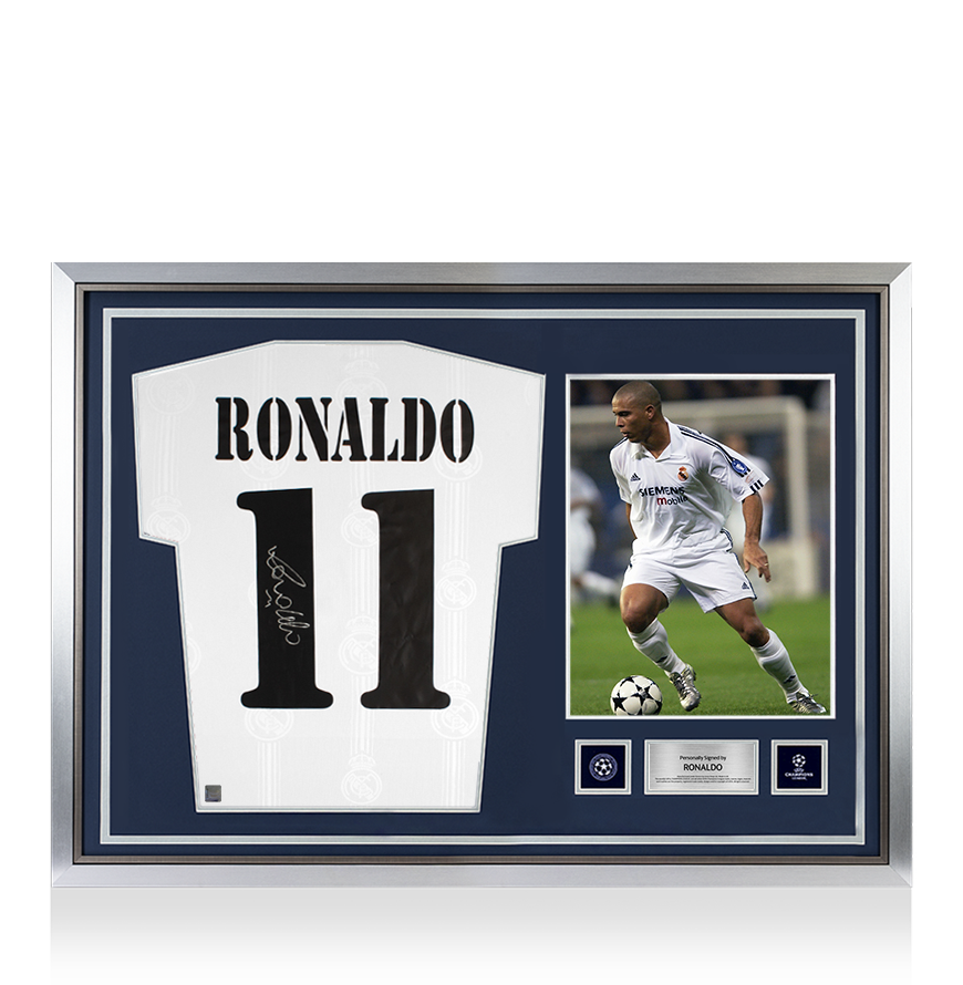 Ronaldo Official UEFA Champions League Back Signed and Hero Framed Modern Real Madrid Home Shirt With Fan Style Numbers UEFA Club Competitions Online Store