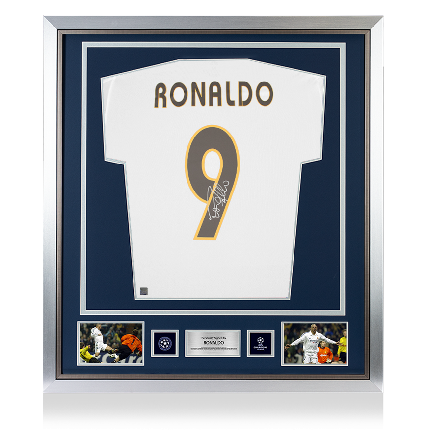 Ronaldo Official UEFA Champions League Signed and Framed Modern Real Madrid Home Shirt With Fan Style Number UEFA Club Competitions Online Store