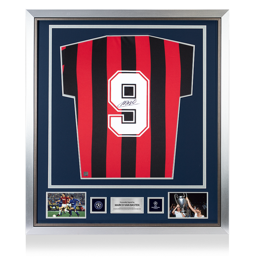 Marco van Basten Official UEFA Champions League Back Signed and Framed Retro AC Milan Home Shirt UEFA Club Competitions Online Store