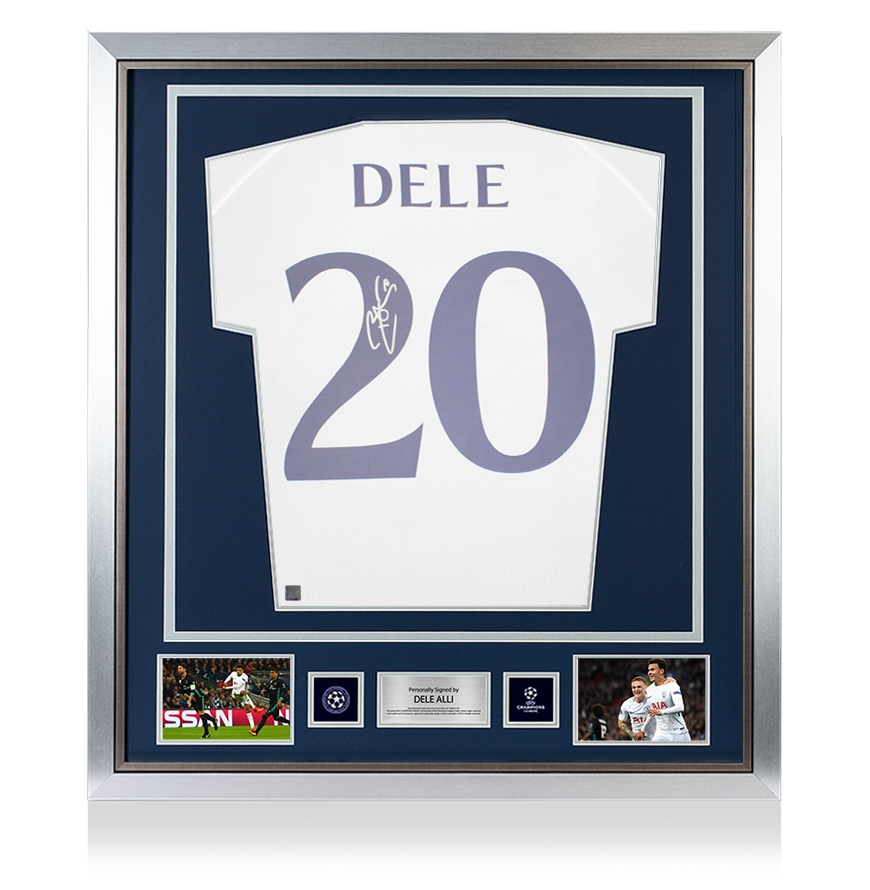 T-shirt ufficiale del Tottenham Hotspur firmata Dele Alli dalla UEFA Champions League e incorniciata