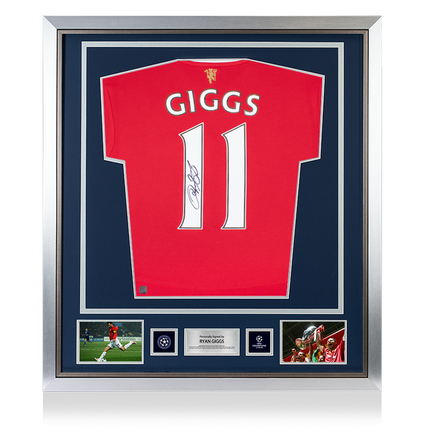 Ryan Giggs Official UEFA Champions League Back Signed and Framed Manchester United 2021-22 Home Shirt