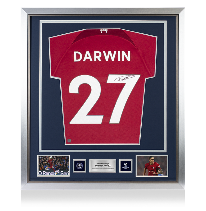 Darwin Nunez Official UEFA Champions League Back Signed and Framed Liverpool FC 2022-23 Home Shirt UEFA Club Competitions Online Store