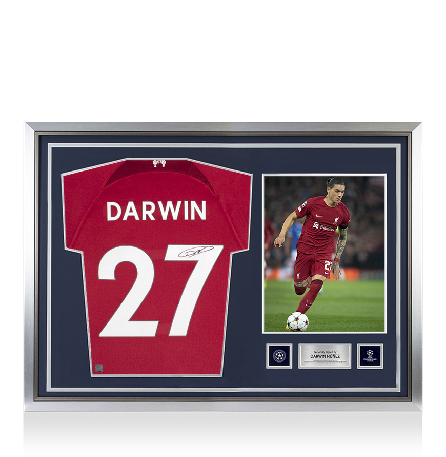 Darwin Nunez Official UEFA Champions League Back Signed and Hero Framed Liverpool FC 2022-23 Home Shirt UEFA Club Competitions Online Store